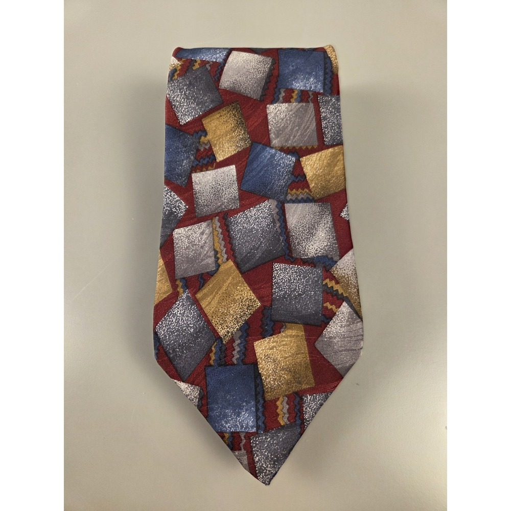Vintage Viaggio 100% Silk Necktie Red Blue Gray Gold Silver - Picture 2 of 4